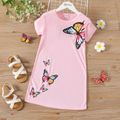 Kid Girl Butterfly Print Short-sleeve Tee Dress Light Pink