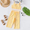 2-piece Kid Girl Stripe Button Design Camisole and Belted Paperbag Capri Pants Set Yellow