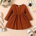Baby Girl Ribbed Brown/White/Striped Long-sleeve Dress Brown image 1