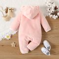 Baby Boy/Girl Solid Fuzzy Fleece Long-sleeve Hooded Jumpsuit Pink