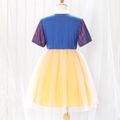 Kid Girl Striped Bowknot Design Mesh Splice Short-sleeve Princess Dress Navy