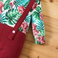 Baby Boy Faux-two Long-sleeve Plants Print Splicing Red Jumpsuit Red