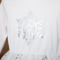 Kid Girl Snowflake Glitter Print Mesh Splice Long-sleeve Dress White