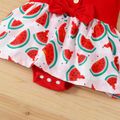 Baby Girl Button Design Red Flutter-sleeve Splicing Watermelon Print Romper Dress Red