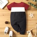Baby Boy Letter Print Colorblock Short-sleeve Jumpsuit Navy