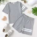 2-piece Kid Boy Striped Short-sleeve Tee and Elasticized Shorts Casual Set Lightgrey image 1