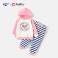 Justice League Toddler Boy/Girl 2-piece Colorblock Hooded Sweatshirt and Stripe Pants Set Pink
