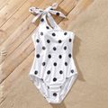 Family Matching All Over Polka Dots White One-Piece Swimsuit BlackandWhite