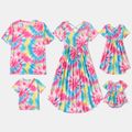Family Matching Colorful Tie Dye V Neck Short-sleeve Midi Dresses and T-shirts Sets Colorful