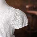 Kid Girl Short Puff-sleeve Lace Design Bronzing Print Mesh Princess Party Dress White