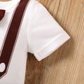 2pcs Baby Boy Gentleman Bow Tie Letter Print Short-sleeve Splicing Jumpsuit Set Cameo brown