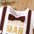 2pcs Baby Boy Gentleman Bow Tie Letter Print Short-sleeve Splicing Jumpsuit Set Cameo brown