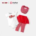 TOM and JERRY Baby Girl Heart Print Bodysuit and Stripe Pants and Bib Pants