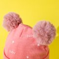 Baby Cartoon Bear Warm Cuffed Rib Knit Beanie Hat Pink image 3