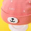 Baby Cartoon Bear Warm Cuffed Rib Knit Beanie Hat Pink image 4