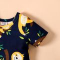 Baby Boy All Over Cartoon Sloth Print Black Short-sleeve Romper Color block image 3