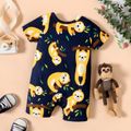 Baby Boy All Over Cartoon Sloth Print Black Short-sleeve Romper Color block image 2