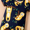 Baby Boy All Over Cartoon Sloth Print Black Short-sleeve Romper Color block