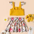 2-piece Toddler Girl Ruffled Button Design Tank Top and Floral Print Belted Skirt Set Ginger