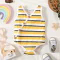 Baby Girl Striped V Neck Button Snap Sleeveless Romper Yellow