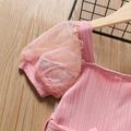 Toddler Girl Square Neck Mesh Puff-sleeve Belted Pink Romper Jumpsuit Shorts Light Pink