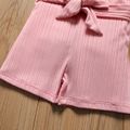 Toddler Girl Square Neck Mesh Puff-sleeve Belted Pink Romper Jumpsuit Shorts Light Pink