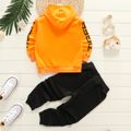 2pcs Tiger Letter Print 3D Ear Decor Hooded Long-sleeve Orange Hoodie Top and Black Sweatpants Casual Pants Toddler Set Orange