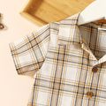 Toddler Boy Lapel Collar Button Design Short-sleeve Plaid Shirt OffWhite