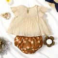 2pcs Baby Girl Apricot Textured Cap Sleeve Top and Floral Print Shorts Set Apricot