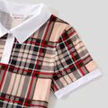 Family Matching Khaki Plaid Polo Collar Short-sleeve Pencil Dresses and T-shirts Sets Khaki