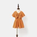 100% Cotton Bow V-neck Ruffle Short-sleeve Matching Khaki Dresses Khaki