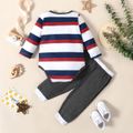2pcs Baby Boy Striped Long-sleeve Romper and Solid Trousers Set Grey image 3