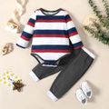 2pcs Baby Boy Striped Long-sleeve Romper and Solid Trousers Set Grey image 2