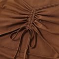 Brown Short-sleeve Hollow Out Ruched Drawstring Mini Bodycon Dress for Mom and Me Brown