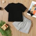 2-piece Toddler Boy Letter Print Tee and Elasticized Ripped Shorts Set Black