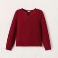Solid Knitted Ribbed V Neck Long-sleeve Pullover Tops for Mom and Me Red