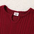 Solid Knitted Ribbed V Neck Long-sleeve Pullover Tops for Mom and Me Red