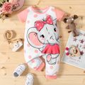 Baby Boy/Girl Cartoon Elephant Print Short-sleeve Jumpsuit Pink image 2