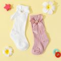 meias de cor pura para bebê / criança com arco de botão e decoração Branco image 4