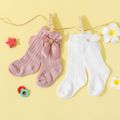 Baby / Toddler Pure Color Button Bow Decor Tube Socks White