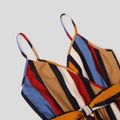 Family Matching Multicolor Striped V Neck Spaghetti Strap Belted Dresses and Colorblock Short-sleeve T-shirts Sets Colorful image 3