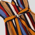 Family Matching Multicolor Striped V Neck Spaghetti Strap Belted Dresses and Colorblock Short-sleeve T-shirts Sets Colorful image 4