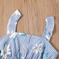 2-piece Kid Girl Floral Print Stripe Ruffle Hen Camisole and Paperbag Shorts Set Light Blue