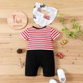 2pcs Baby Boy Striped Short-sleeve Faux-two Jumpsuit with Bib Set Red