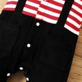 2pcs Baby Boy Striped Short-sleeve Faux-two Jumpsuit with Bib Set Red