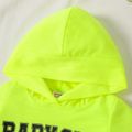 Baby Girl Letter Print Fluorescent Colored Short-sleeve Hooded Crop Top and Shorts Set LUMINOUSYELLOW