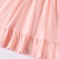 Kid Girl 100% Cotton Solid Color Ruffled Button Design  V Neck Sleeveless Dress Pink