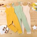 Kid Girl 100% Cotton Bowknot Design Solid Color Cami Jumpsuits Ginger-2