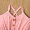 Toddler Girl Floral Print Splice Button Design Back Crisscross Belted Cami Romper Pink