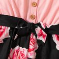 Toddler Girl Floral Print Splice Button Design Back Crisscross Belted Cami Romper Pink image 4